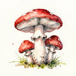 jean - baptiste monge water color on white paper watercolor sketch of mushrooms hard edges, pencil lines, drips, runs, spatter, details. red chrome