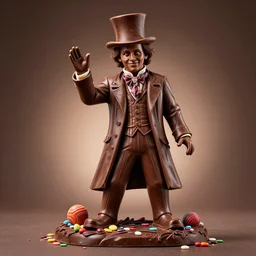 chocolate! sculpture of johnny! depp! as ( ( willy wonka ) ), chocolate art, candy decorations, fully chocolate, studio lighting, food photography