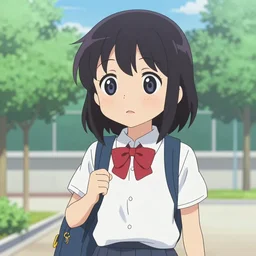 cute anime girl going to school