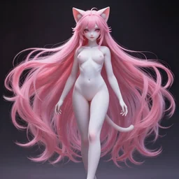 hyperrealistic picture of a anime cat girl, stunning 3d render inspired art by P. Craig Russell and Barry Windsor-Smith, long flowing pink hair, pale skin, full body, confident pose, 8k octane beautifully detailed render, post-processing, extremely hyperdetailed, intricate, epic composition, grim yet sparkling atmosphere, cinematic lighting, masterpiece, trending on artstation, masterpiece