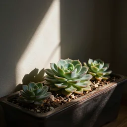 succulents in the window dramatic lighting