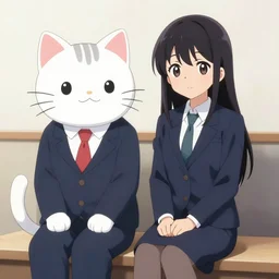 anime - style picture of a cat and cat girl in business suits sitting in a convertible with a bunch of dollars, getting away from the police, cyberpunk n - 4