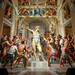 sistine chapel by michelangelo depicting a rave, photorealistic, unreal engine, volumetric lighting, cinematic shot, highly detailed