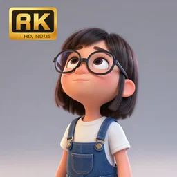 A young girl with glasses looking to the sky, designed by Peter Andrew Jones and Pixar, photorealistic, 3d render, award winning render, unreal engine, octane render, studio lighting, 8k, hd
