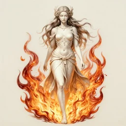 a goddess walking through flames, hyperdetailed, digital drawing, artstation, intricate, elegant, by Julie Bell