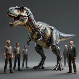 cybernetically enhanced trex robot concept, by roberto aizenberg, zdzisław beksinski, brian despain, peter gric, boris artzybasheff and gurmukh bhasin, hyper detailed digital matte painting, dramatic lighting, concept art, hyperrealism, cinema 4 d, coherent, cgsociety, zbrush central, behance hd, hypermaximalist