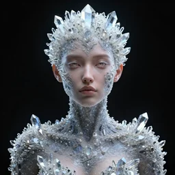 hyper detailed symmetrical 8 k octane render portrait of a woman covered in crystals. black background.