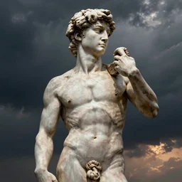 a marble statue of wolverine by Michaelangelo