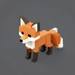 an isometric 3 d render of a fox, voxels, orthographic