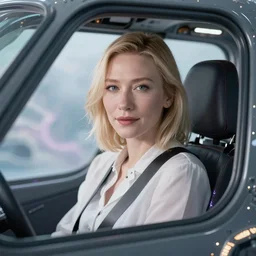 Cate blanchett  inside a cockpit, surreal, ethereal background, technical, LEDs, octane render, life-like, realistic, 4k, 8k, hd, portrait mode
