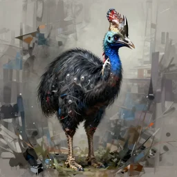 full body portait of a cassowary with sharp pointy teeth, highly detailed, award winning, trending on artstation, lovecraftian, abstract, digital painting, digital art, modern art, disturbing