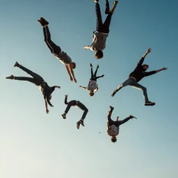 people falling from the sky, in the style of extraweg