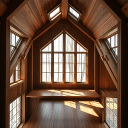 beautiful abaondoned wood interior with windows overgrouwn sharp focus