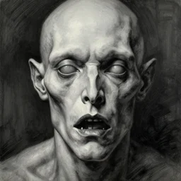 gediminas pranckevicius portrait of a monster in the sinister valley of despair, one mouth, one nose, two eyes, oil painting by tomasz jedruszek, cinematic lighting, pen and ink, anthropomorphic intricate, elegant, highly detailed, digital painting, artstation, concept art, smooth, sharp focus, illustration, bob eggleton, michael whelan, stephen hickman, richard corben