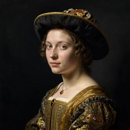 portrait of young woman in renaissance dress and hatart by petrus christus,