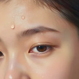 closeup of sweating forehead, big drops of sweat, airbrush painting, forehead only, by Hajime Sorayama, trending on artstation, beautiful lighting, sharp, details, hyper-detailed, HD, HDR, 4K, 8K
