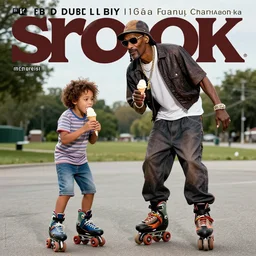 snoop dog bullying a kid and eating his ice cream, while rollerblading, 4 k photograph, magazine cover, high quality, award winning photograph