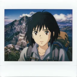 motion blur polaroid film still portrait of a 1 9 5 0's adventurer hiker girl atop a big mountain, closeup at the faces, finely detailed features, perfect art, terror!!, gapmoe yandere grimdark, trending on pixiv fanbox, painted by greg rutkowski makoto shinkai takashi takeuchi studio ghibli, akihiko yoshida, render man