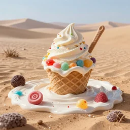 desert made from icecream and candies, handsome, intricate, detailed, volumetric lighting, scenery, digital painting, highly detailed, artstation, sharp focus, illustration, concept art, 8 k, no blur, hyper realistic, magic world