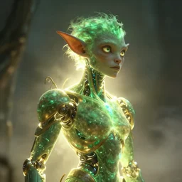 portrait of a glowing cyborg leshy, cinematic light, looking to the side off camera, backlight glow, green gold, mist, by mikhail vrubel, by philippe druillet, by peter elson, by gerald brom, muted colors, extreme detail, trending on artstation, 8 k