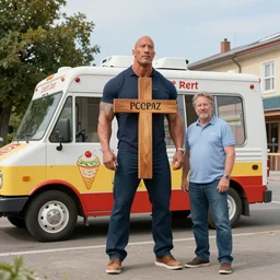 realistic still of potrait of cross between dwayne johnson & ice cream truck, by arne olav gurvin fredriksen, biomorphic, hybrid, 8 k, 8 5 mm, f. 1 4, beautiful composition,