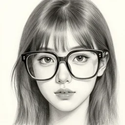 highly detailed pencil sketch portrait of a beautiful woman with big eyeglasses that are way to large for the cute face, sharp focus