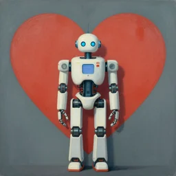a robot in love, 8 k, detailed and sharpened, centered, matte painting in the style of alexander jansson, mark ryan and kandinsky, zoomed out, from far away, symmetrical,