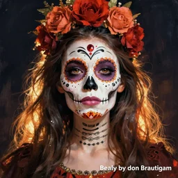 illustration of a sugar skull day of the dead girl, art by don brautigam