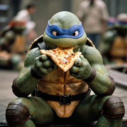 film still of real ninja turtle sitting in a sewer eating pizza, film still bokeh blur kodak film from the movie ninja turtles, 4 k