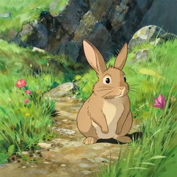 closeup of a hare granite and grass mountain path in avila studio ghibli, pixar and disney animation, sharp, rendered in gouache painting, anime key art by greg rutkowski, bloom, dramatic, dynamic lighting
