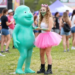 Tiffany Day getting Nickelodeon slimed at Nickfest in a pink tutu and black boots