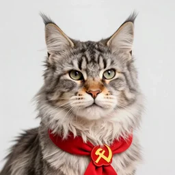 A fluffy Maine Coon in Soviet Russian. Propaganda. High resolution. Highly detailed. Art station. 8k