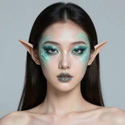 girl with druid cyberpunk magic makeup, studio light, by terry richardson