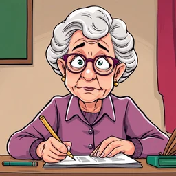 grandma studying for a test looking overwhelmed clip art