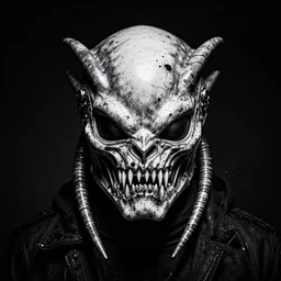 biopunk cyborg predator mask, by guy denning, sandra chevrier, simon bisley and fintan magee, ismail inceouglu, mystic high contrast, monochrome, splatter, grunge