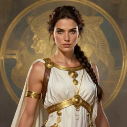 portrait of lara croft as palas athena, the greek goddess of wisdom and war, rossdraws, ilvya kuvshinov, intricate, elegant, luxurious white robes and golden jewelry on her, stylized background, matte painting, maya, pixar, cinematic lighting, artstation, highly detailed, masterpiece, epic