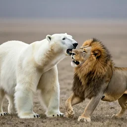 A Polar Bear fighting an Male Lion