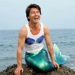 Tom cruise as a mermaid laughing