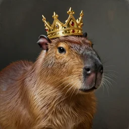 detailed photorealistic painting of a capybara wearing a detailed ornamented golden crown sharp focus in the style of ruan jia, Mandy jurgens, cinematic light, concept art, trending on artstation, ultra realistic