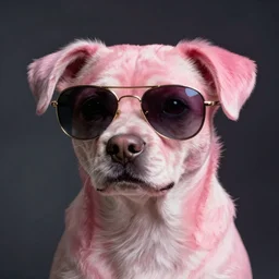 Pink nft dog art with sun glasses portrait