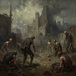 A beautiful detailed landscape painting 'The city of death and demise' by Wayne Barlowe, disease and suffering everywhere, existential horror, Trending on cgsociety artstation, highly detailed, 8k, masterpiece, in the style of DiscoDiffusion.
