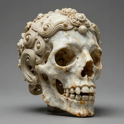 tiki head sculpture in bone made in the style of rafael grassetti, rococo, very detailed, intricate, amazing, octane render, unreal engine, trending on artstation, museum light,