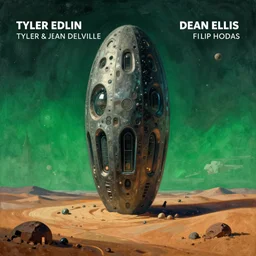 gigantic alien monolith in the green moonlit desert, surrealism, by Tyler Edlin and Jean Delville, by John Berkey and Filip Hodas, sci-fi concept art, Beeple, highly detailed, soft lighting, rendered in octane, by Roger Dean, by Dean Ellis, catholicpunk, german romanticism style, oil on canvas, cinematic lighting, vibrant, concept art, gothic, contrasting, nightscape