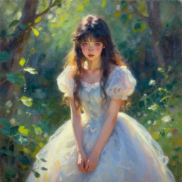ugly unattractive princess in the garden. oil painting by award - winning mangaka. backlighting, chiaroscuro, depth of field, luminescent colors.