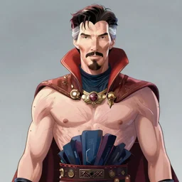 Still of Benedict Cumberbatch as Doctor Strange with a very muscular body type, anime art, anime style