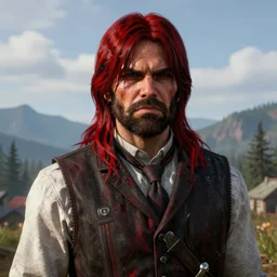a portrait of red!! long!! haired!! angry!! man!! as a red dead redemption 2 character shot from red dead redemption 2, ray tracing x, wet reflections, unreal engine 5, intricate details, fantasy, hyper realism, humongous view, smooth, cinematic