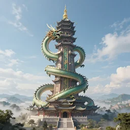 gigantic tower in a stunning landscape, a chinese dragon winds itself around the tower, artstation, 4 k, concept art, grimgar, wadim kashin