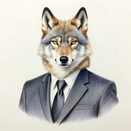 master furry artist colored pencil drawing portrait of the anthro male anthropomorphic wolf fursona animal person detective wearing suit and tie