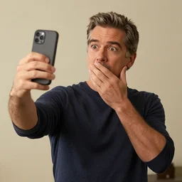 jeff goldblum accidentally takes a selfie while dropping his phone, panicking, front - facing lens
