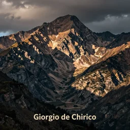 lakeside mountains, by giorgio de chirico